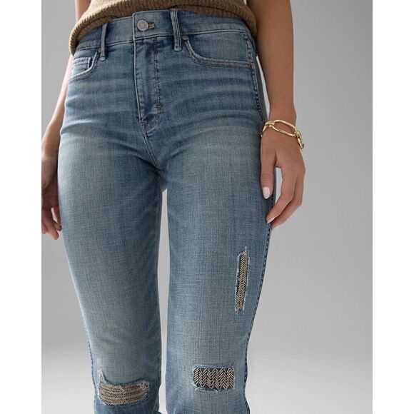 White House Black Market High-Rise Everyday Soft Denim Distressed Straight Jeans - Picture 5 of 11